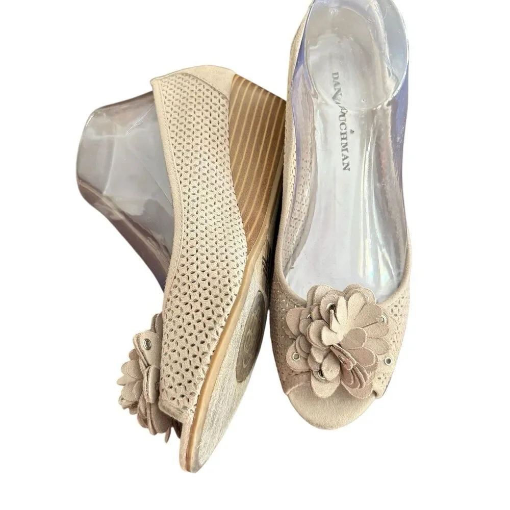 Dana Buchman Women's Beige Perforated Suede Wedge Slip On Shoes Size: 7.5